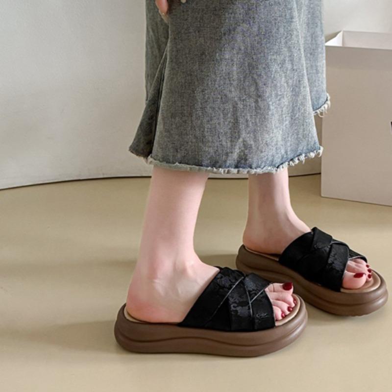 Plateau-Slipper Damen Sommer Außen Tragen Neue Runde Zehen Offene Zehen Kreuzriemen Lässig Rutschfest Strand Flip-Flops