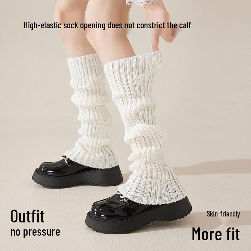 Gray Women's Slouchy Knit Leg Warmers, Spring & Autumn Style Long Socks, Y2K Calf Socks for Mary Jane Shoes.