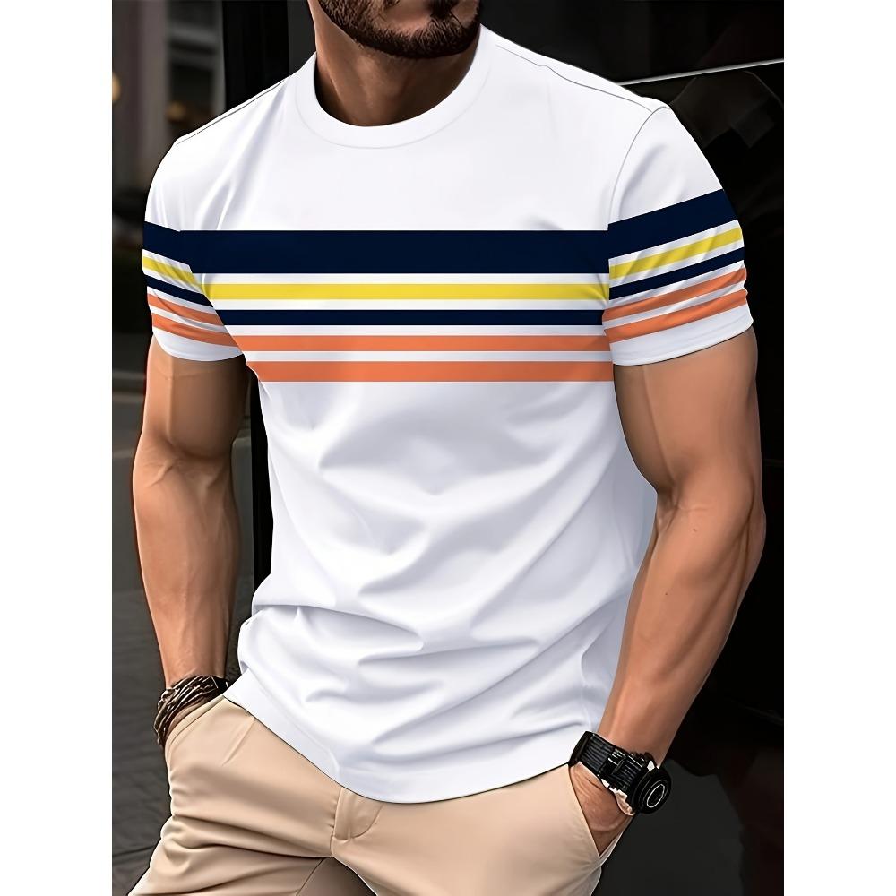 Men's Casual Crew Neck T-Shirt with Unique Digital Print - Breathable Polyester,Machine Washable,Summer-Ready,Non-Transparent,Re