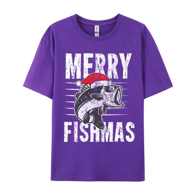 Merry Fishmas Funny Fishing Christmas Tshirt Tops Tees Crew Neck Cotton Fabric Unisex Tshirts Hip Hop Tops Shirt Prevailing