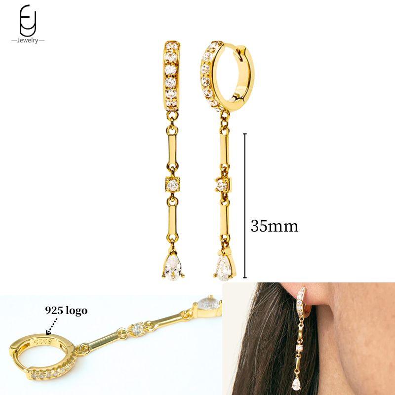 925 Silver Ear Needle White Crystal Gold Earrings for Women Luxury Water drop/Heart/Flower Pendant Earring Fine Jewelry