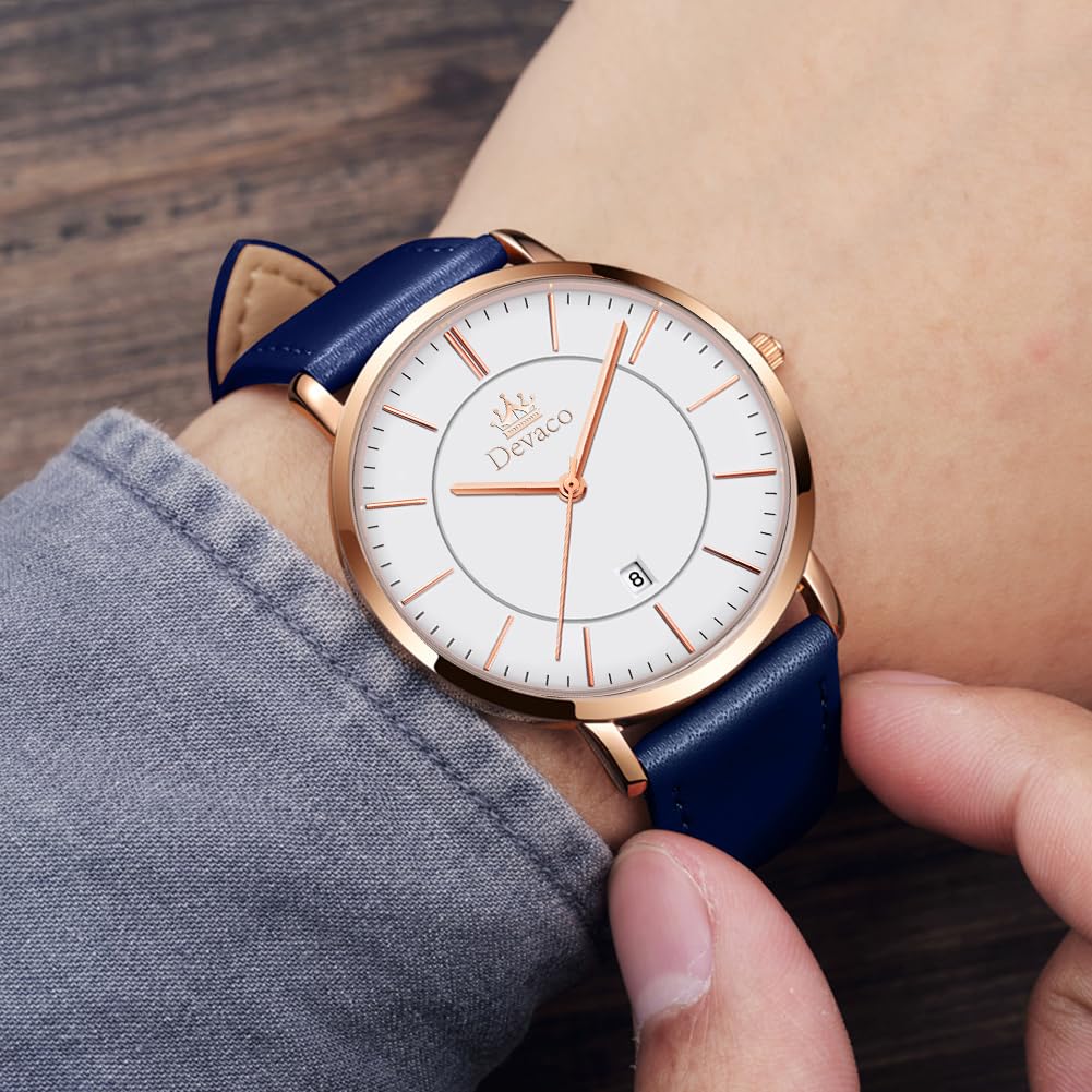 Kadın Saati mavi şık su geçirmez ultra ince deri kayış analog basit kadran okunması kolay moda ince lise öğrencisi saati kadınlar için