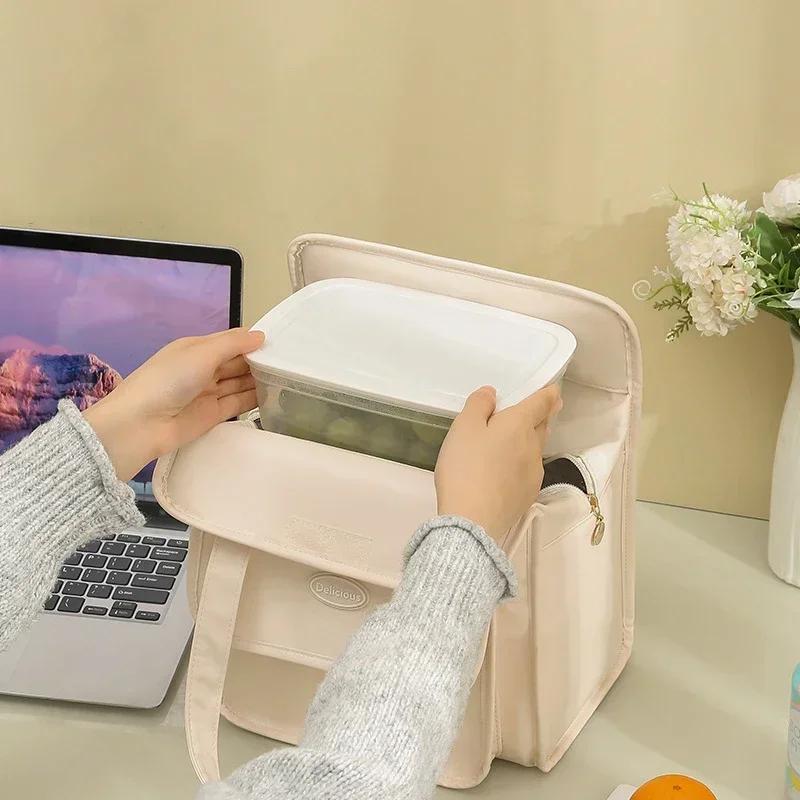 Thickened Waterproof PU Leather Lunch Bag PEVA Lining Cooler Bag Office Worker Bento Box Thermal Insulation Portable Lunch Bags