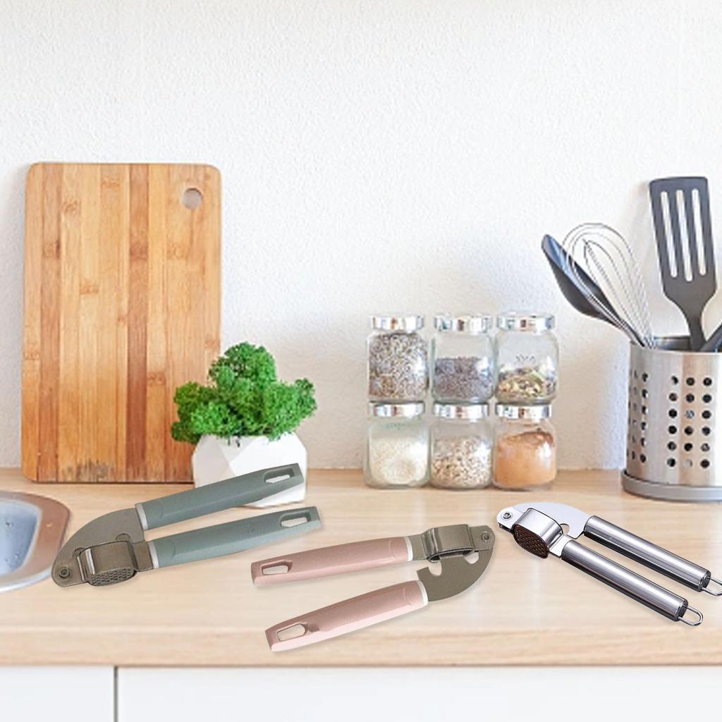 Garlic Press Stainless Steel Plastic Handle Garlic Mincer Easy Squeezing Cleaning Garlic Crusher for Kitchen Stainless Steel Color