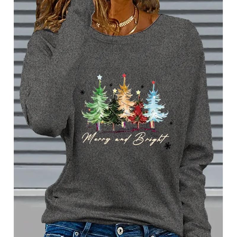 2025 Autumn & Winter Women's New Casual Crew Neck Long Sleeve Top 3D Christmas Pattern