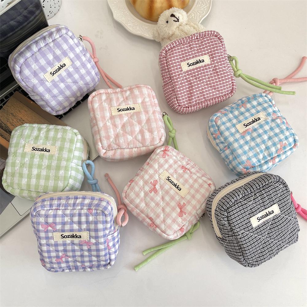 3922 Gesteppte Baumwolle Kariert Mehrzweck Mini-Tasche