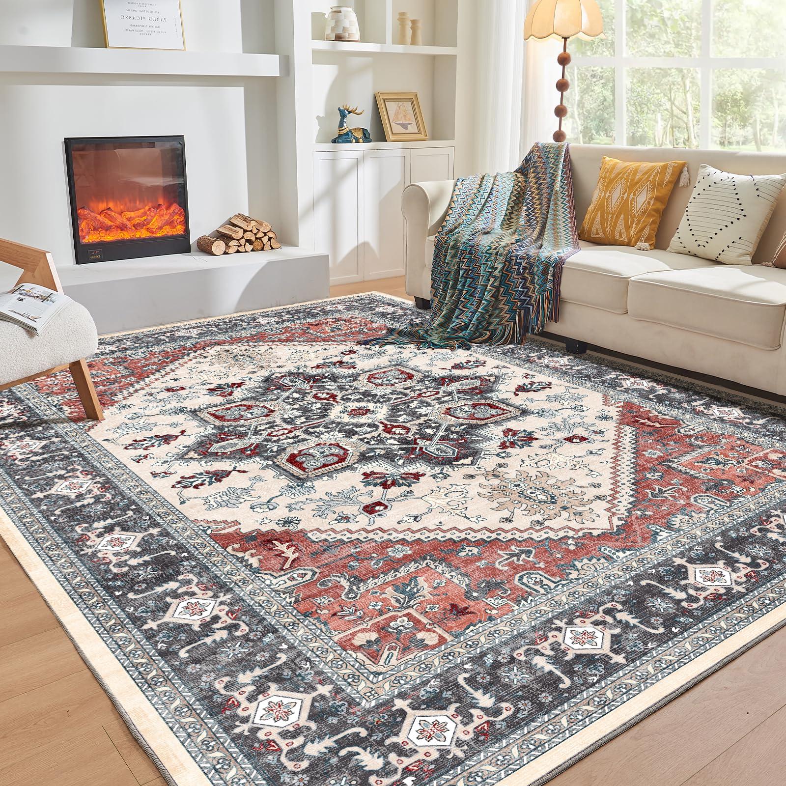 

VIKAMA Bohemian Vintage Carpet, Non-slip Floor Mat for Living Room Coffee Table, Comfortable Bedroom Carpet, Home Decoration 80cm x 120cm