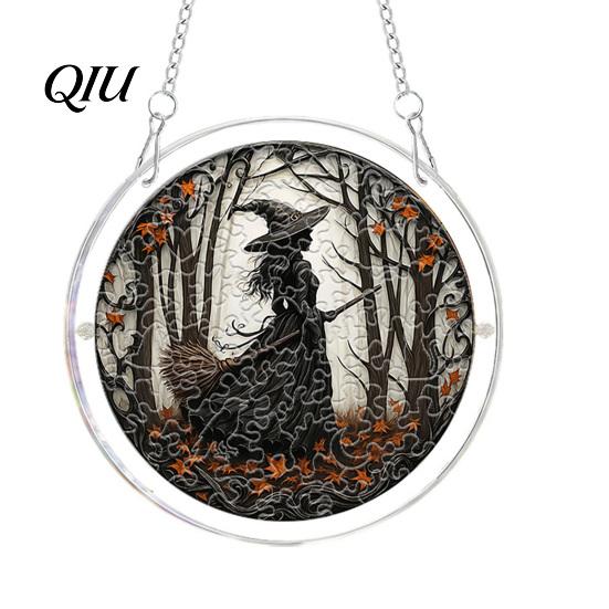 Comfortable Hand Feel Puzzle Halloween Acrylic Suncatcher Window Hanging,7.87 Inch Sun Catcher Adult Activity Decoration Ornament, Ideal for