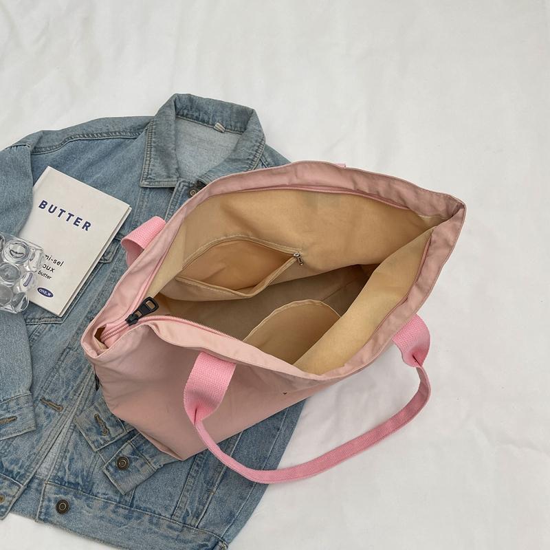 Solid Color Tote Bag Women's Large Capacity Shoulder Bag Student Classes Book Bag