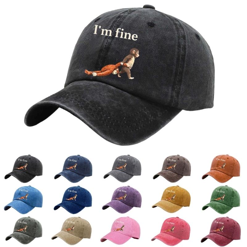 Punch Monkey Print Baseball Cap For Men And Women Unisex Adjustable Wash Cotton Sun Hat With Cartoon Pattern Daily Wear