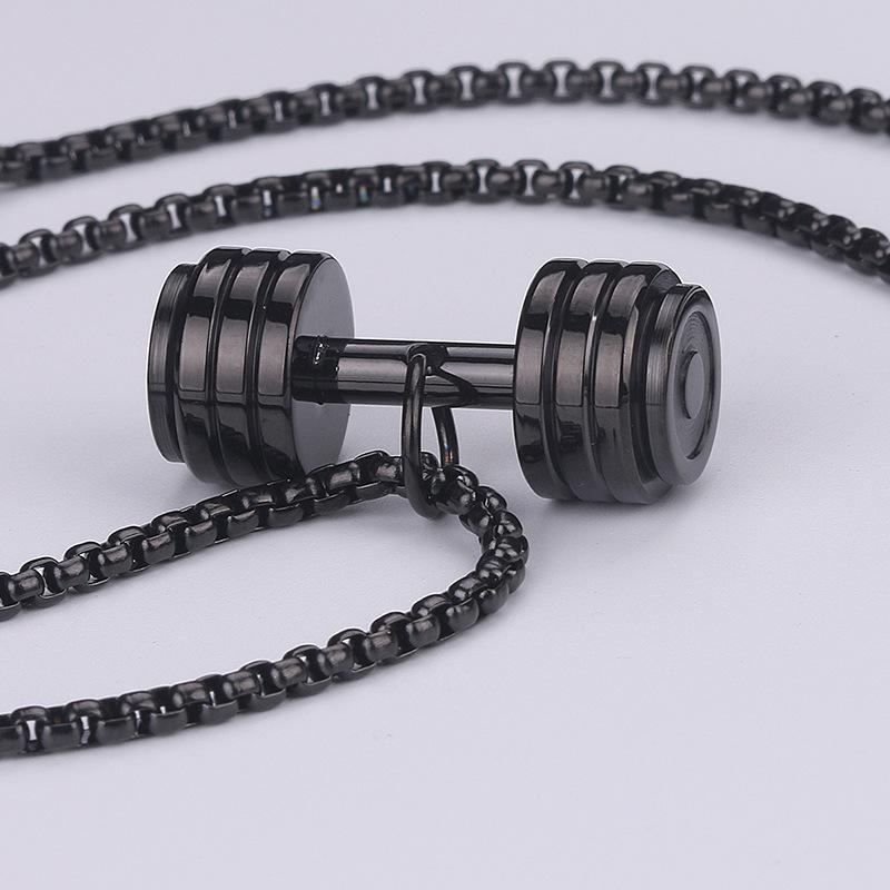 Fashionable Men's Dumbbell Fitness Necklace Titanium Steel Pendant Bell Fashion Accessory