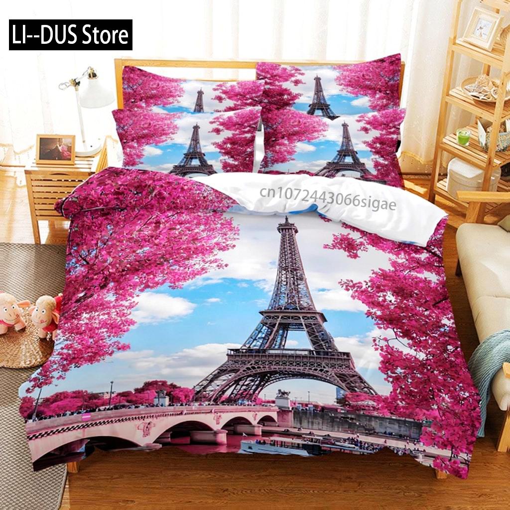 Comforter Eiffel Tower Bedding Set S 3D Bedding Digital Printing Queen Size Bedding Set Fashion Design Comforter (quilt)-EU Single(135*200cm)3pcs