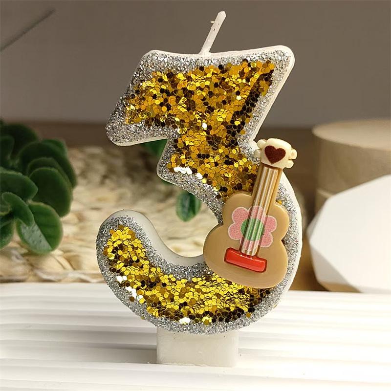 Creative Styling Design Cool Guitar Digital Candle Color Bright Birthday Cake Candle Decoration
