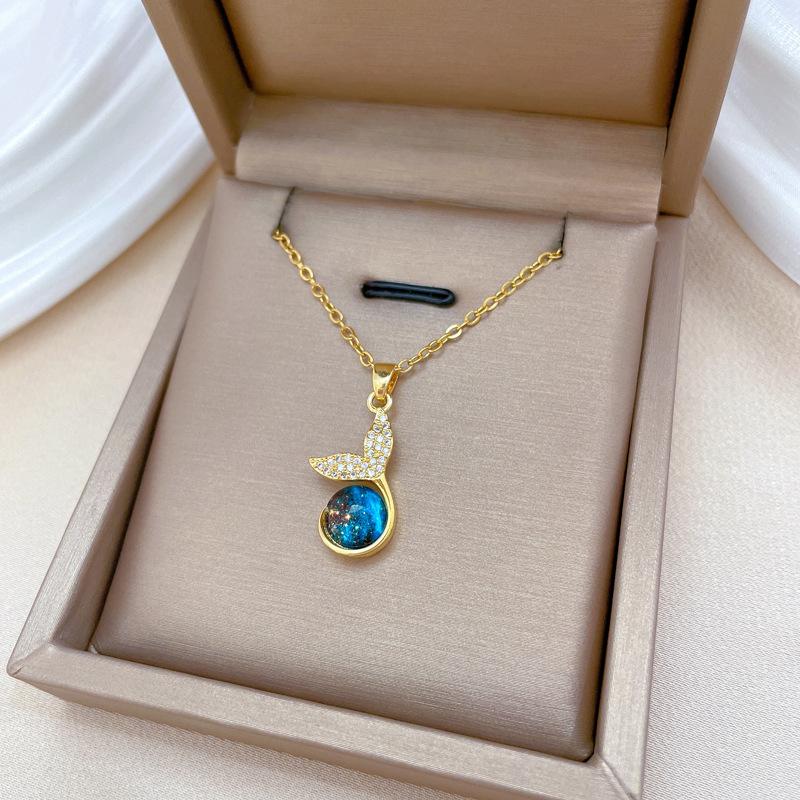 Coda di Pesce Stellata di Lusso Temperamento Splendido Collana Full Diamond Versatile Femminile Catena per Clavicola Catena in Acciaio al Titanio