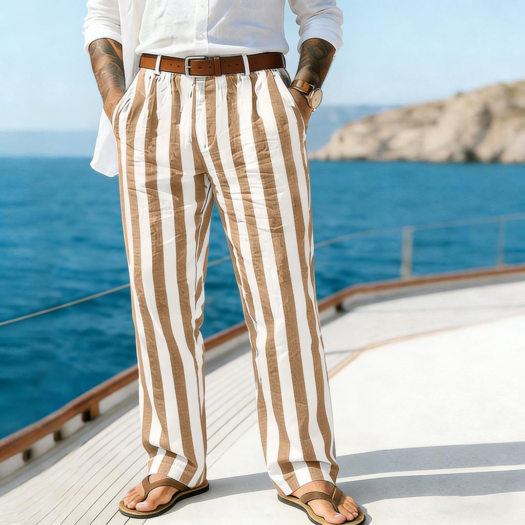 Men's Sporty Casual Striped Elastic Waist Straight Leg Pants
