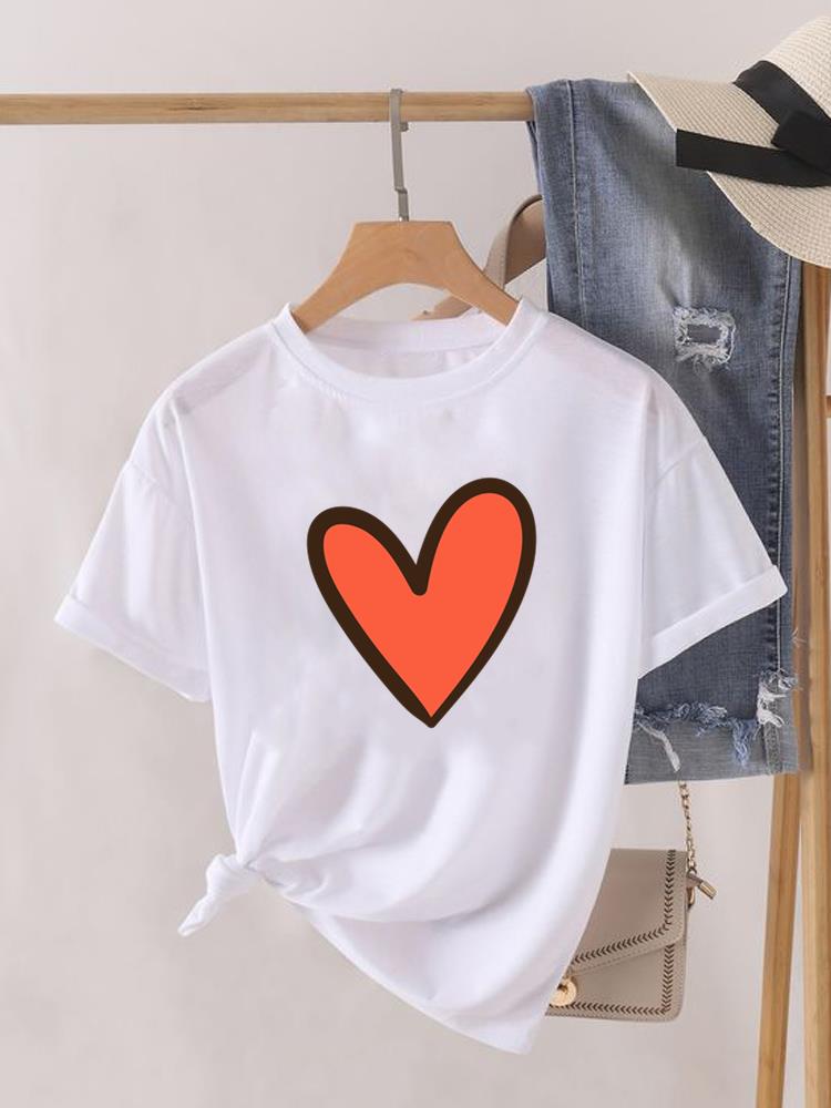 Love Heart Print Clothes Graphic Tshirt Fashion Print Summer Unisex Trend Sweet Short Sleeve Lady Female Shirt Tee