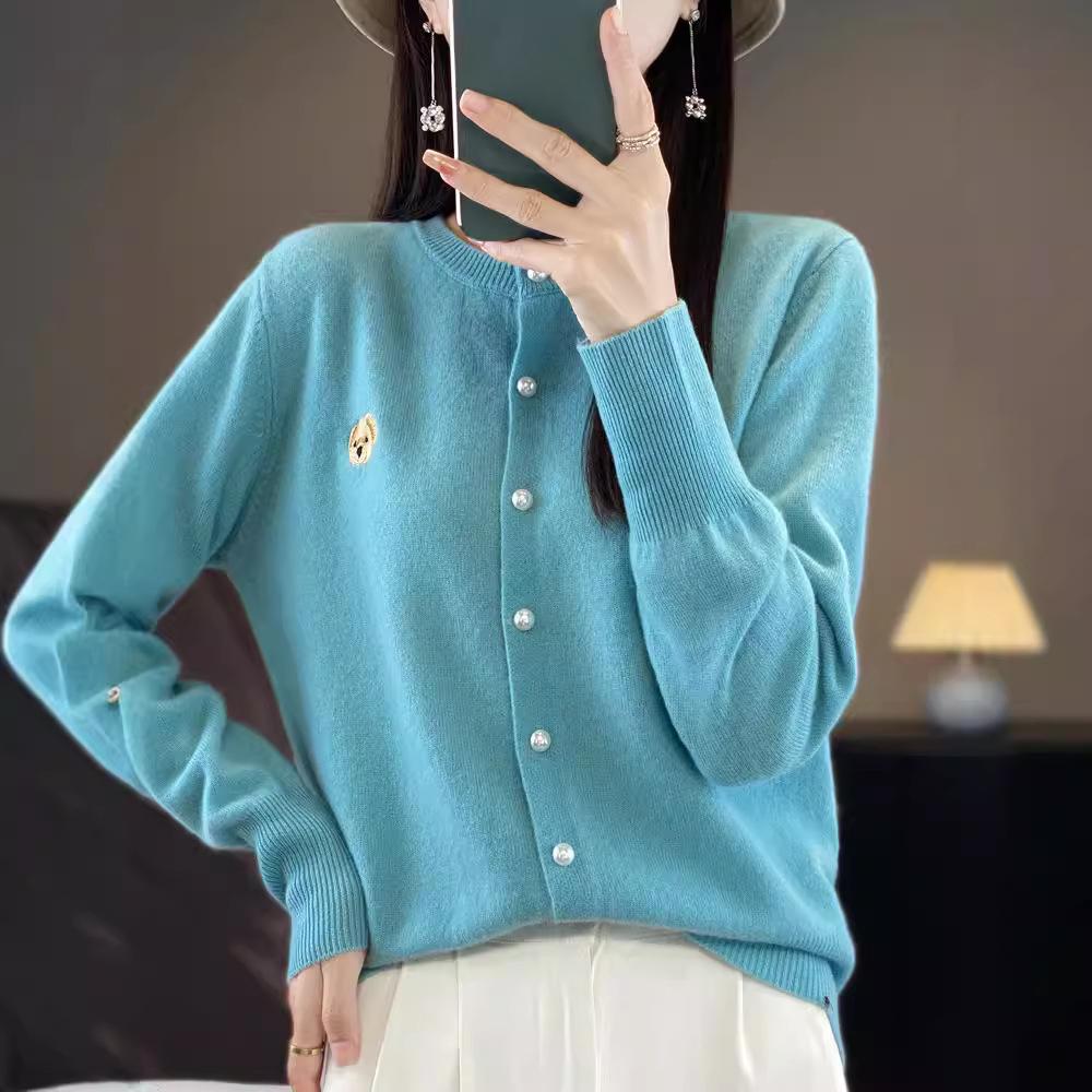 Knitted Cardigan Women's Embroidered Round Neck Sweater Small Shirt Jacket Autumn Loose Small Fragrance Tops