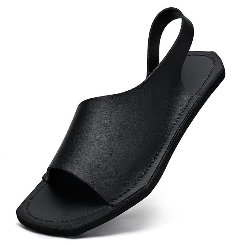Fashion Casual Sandals Leather Male Flip Flops Stylish Open-toe Men's Sandals Summer Leisure Beach Flats Holiday Outdoor Male Slippers