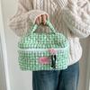 For Travel And Gym Use Convenient Hand Carry Plaids Cosmetic Storage Bag Large Capacity Quilted Heart Embroidery