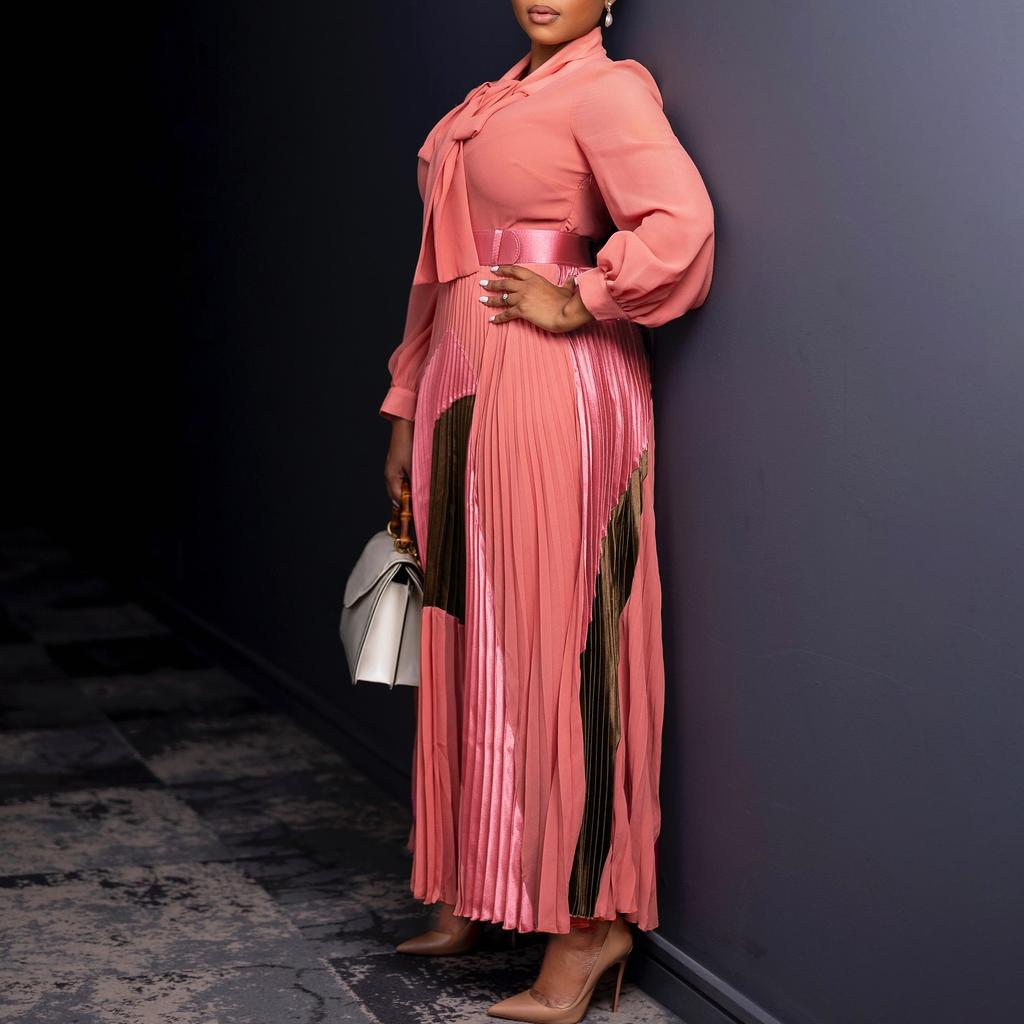 YYFS Modă Femei Primăvară Toamnă Imprimeu Bloc de Culoare Mânecă Lungă Talie Înaltă Rochii Casual