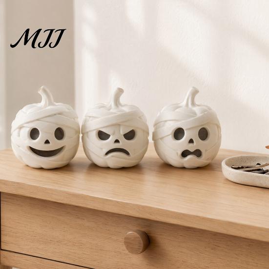 Halloween Mummy Pumpkin Ornaments 3D Printed Skull Figurine for Decorations, Collectible Figures with Funny Expressions Home Office Desk Ornament,