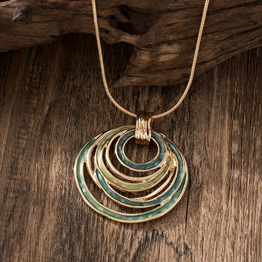 Retro Böhmisk Dam Justerbart Geometriskt Runt Ihåligt Hänghalsband Legering Emaljsmycken med KC Guldplätering, Flerfärgade Alternativ för