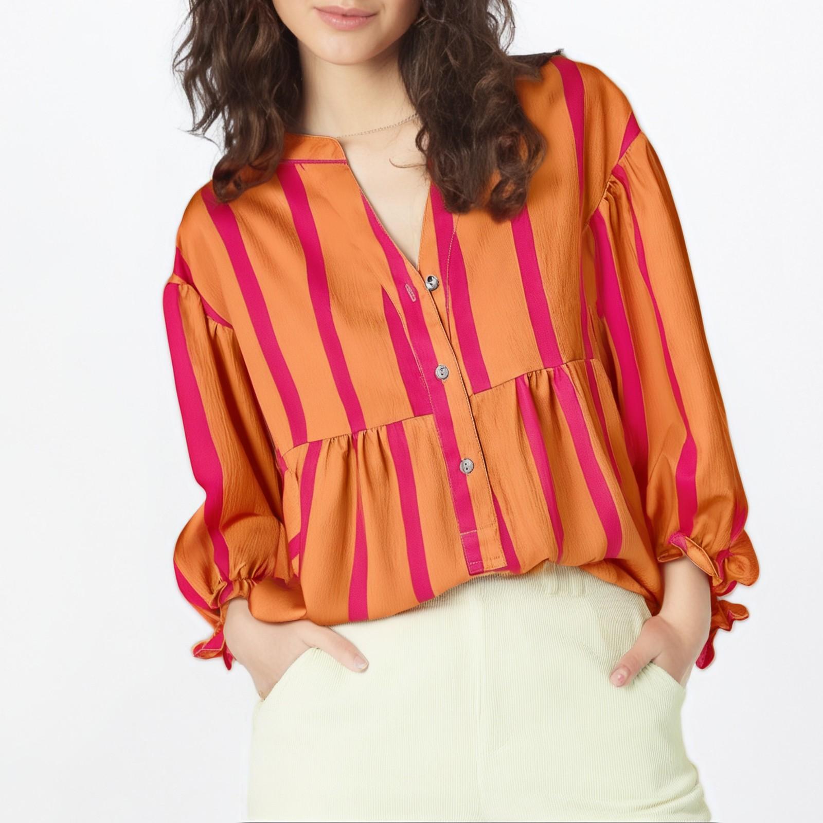 

Womens Puff Sleeve Babydoll Tops Summer V Neck Striped Blouse Cute Casual Loose Fit Flowy Shirts XL шафрановий