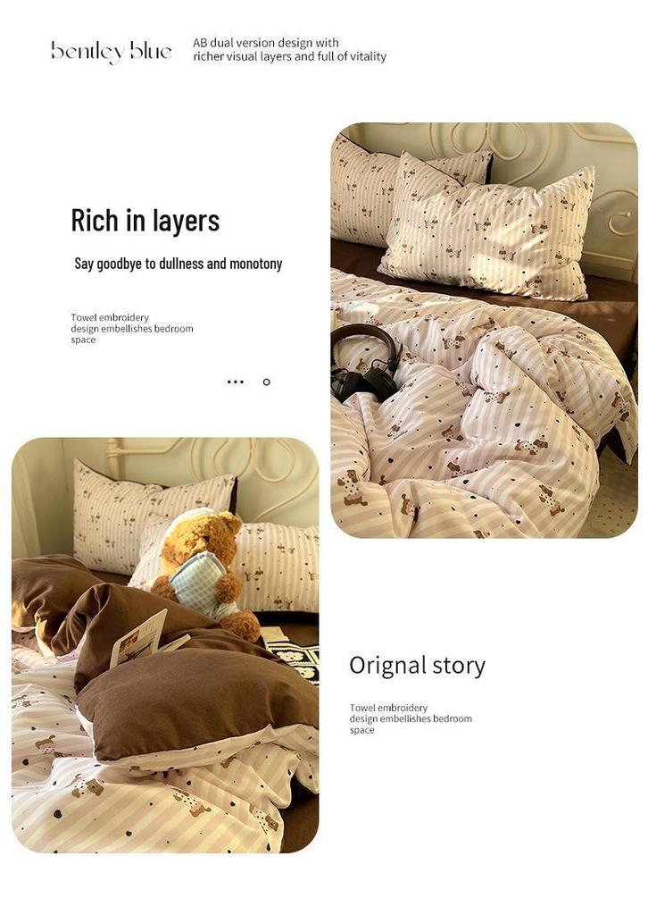New Fresh Style Cotton Cartoon Duvet Cover Set for Mother and Baby - Includes 4-Piece and 3-Piece Sets with Fitted Sheet