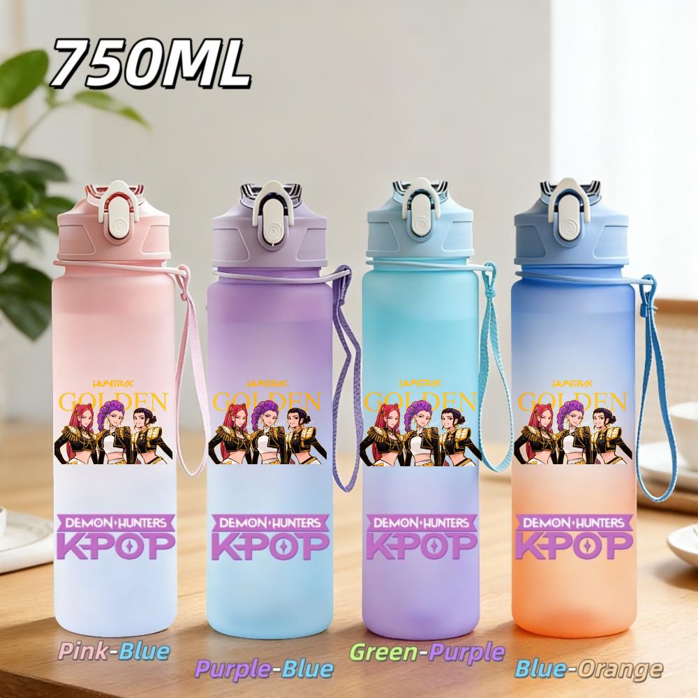 750ML Anime KPop Demon Hunters Sports Water Bottle Leak Proof Colorful Straw Cup Portable Water Bottle designed for Outdoor Sport Fitness
