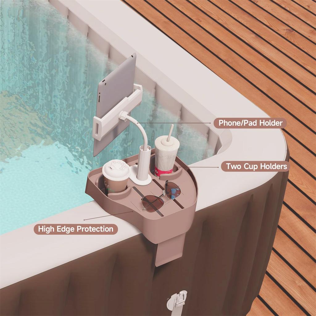 3-in-1 Pool and Hot Tub Holder with Cup Holder and Phone Stand, for Drinks, Tablet, Accessories