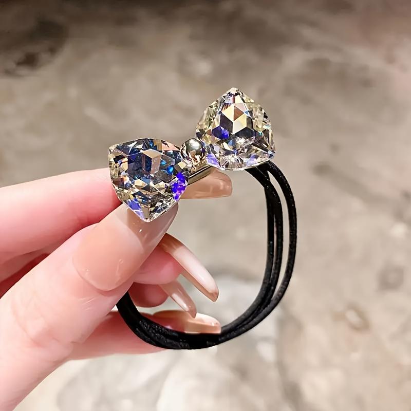 

Stylish retro bow headband set with rhinestone butterfly hair ties and solid color elastic hair ropes, ideal for Valentine s Day.