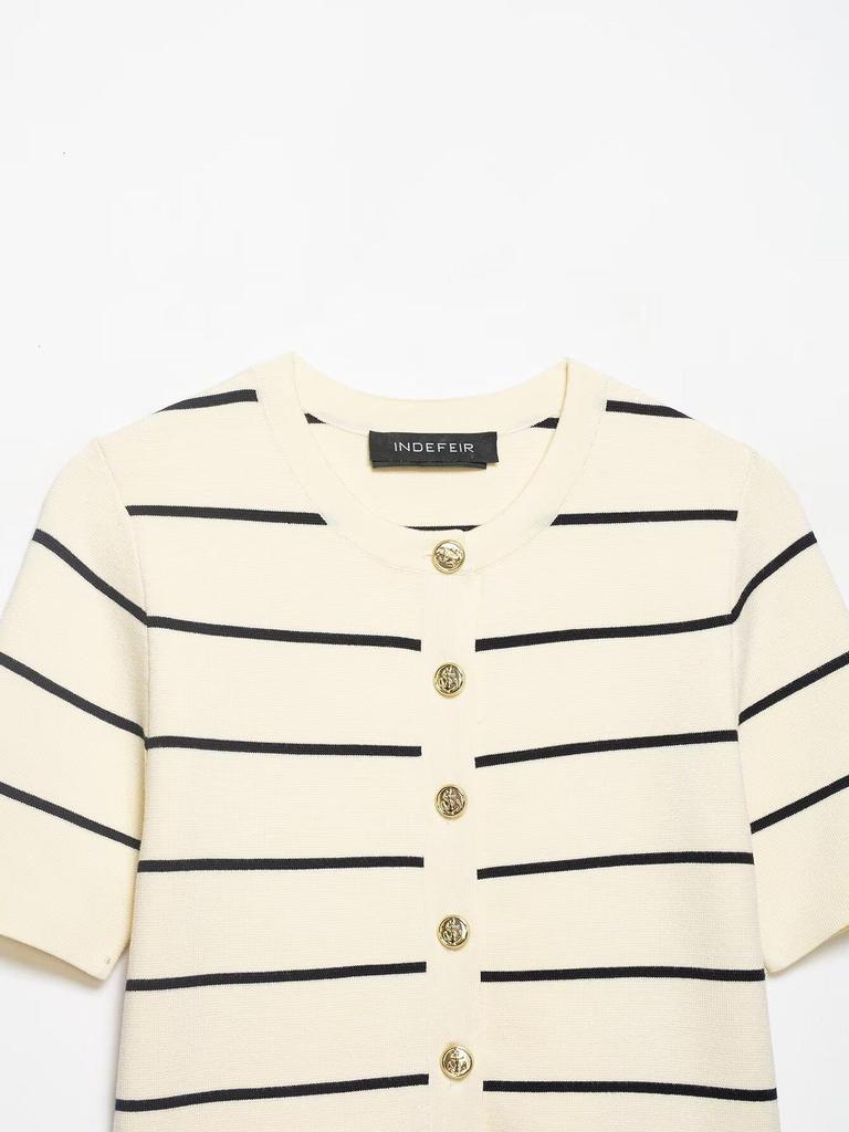 2026 Spring European-Style Striped Knit Cardigan with Half Skirt