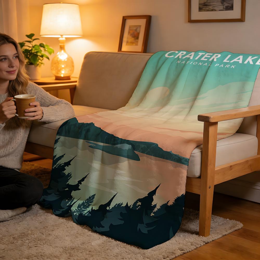 Crater Lake National Park Throw High-Density Short Plush Blanket Soft For Sofa Air-Con Room. 75cmx90cm