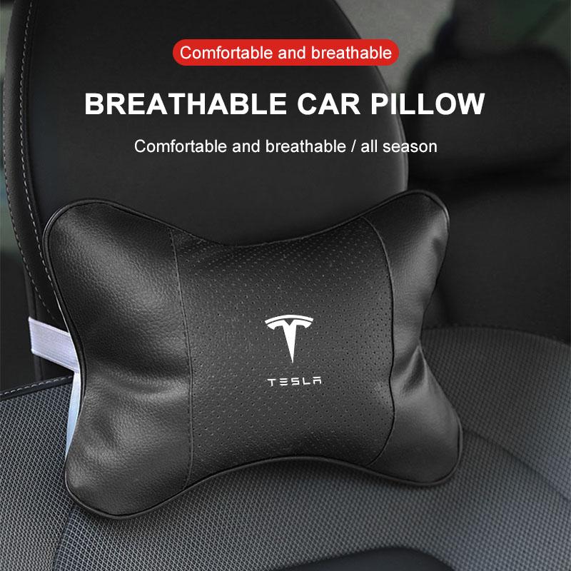 Car Seat Headrest Auto Logo Neck Pillow Car Accessories For Tesla Model 3 Model X S 2016-2023  Model Y Decals TM3 TMX