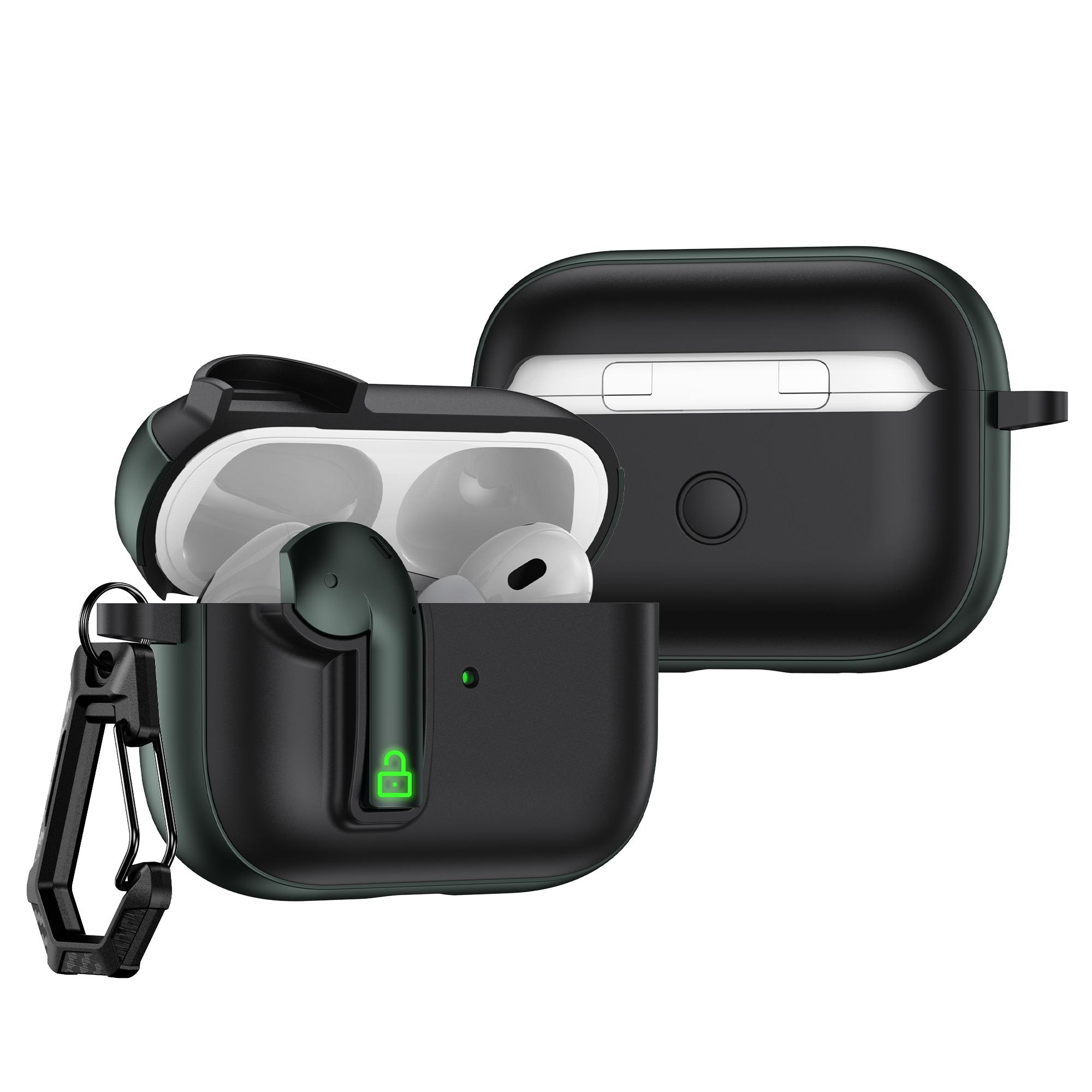 

Для Apple AirPods Pro Чохол Барвиста Застібка-Замок Ударостійкий ТПУ + ПК Чохол для Навушників з Карабіном Black/Army Green
