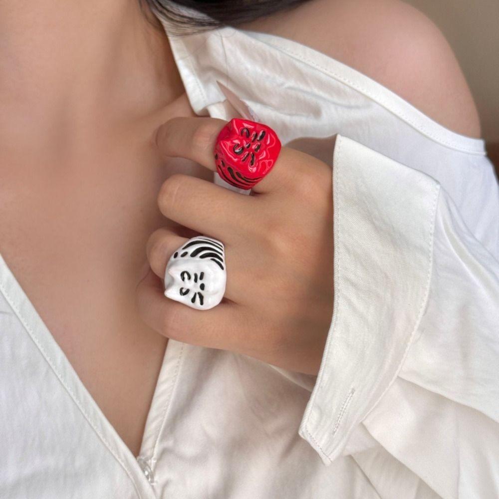 Korean Style Painting Ring Geometric Chunky Enamel Ring Personality Drip Oil Cat Ring  Men