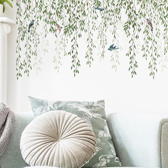 Green Plants Wall Sticker Self-adhesive Waterproof PVC Spring Floral Plants Sticker Home Office Living Room Bedroom Wall Decoration Decal