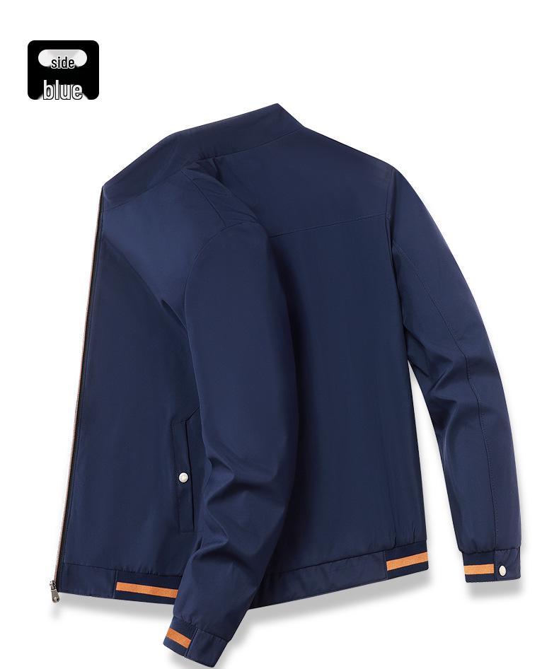 Men's Casual Stand-up Collar Jacket - Spring/Autumn, Solid Color, Trendy Dad Style, Plus Size Available