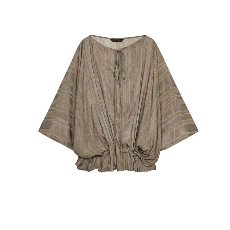 

Autumn New Women clothes French style Laminated Decoration V-neck Bow Lace-up Fluffy Jacquard Top 8247011 Brown L