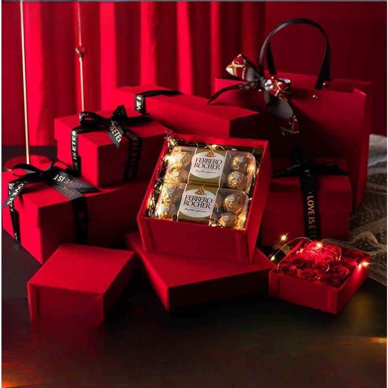 Cutie cadou de Crăciun din catifea, cutie cadou cu fundă, cutie cadou cu capac cer, cutie goală, cutie cadou de Anul Nou, cutie cadou pentru ruj