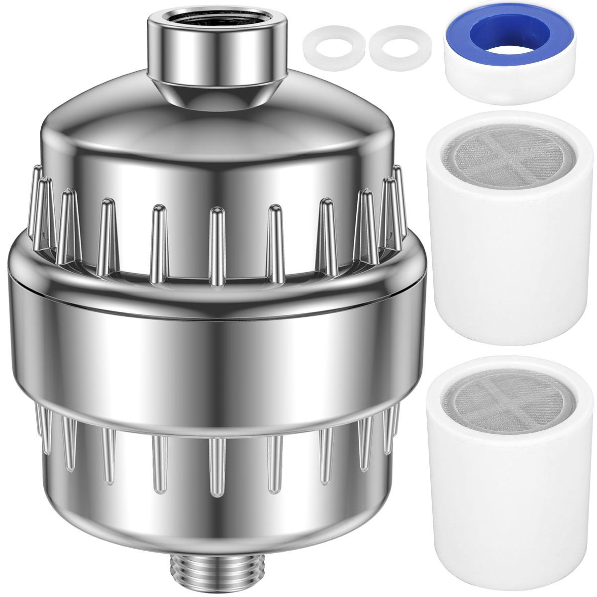 20-Stage Hard Water Shower Filter Stainless Steel Shower Water Filter Water Softener Shower Head Filter with 2 Filter Elements