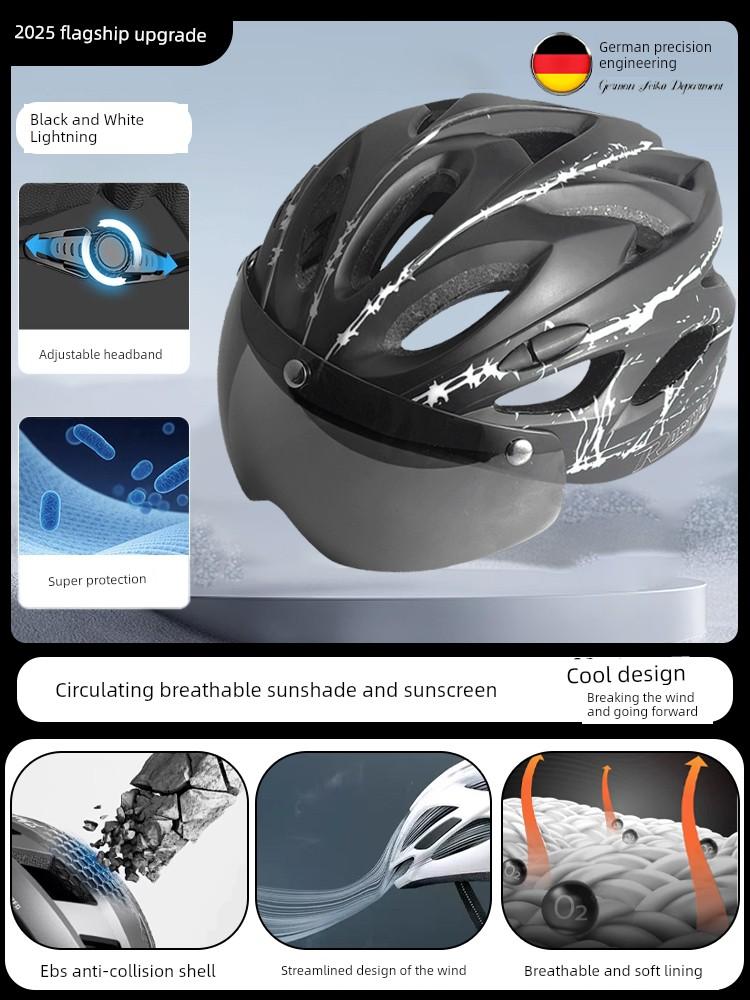 Bicycle Helmet with Goggles, One-Piece Riding Helmet, Men's and Women's Mountain Road Bike Safety Helmet