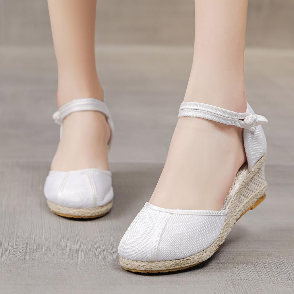 Elegant Women'S Sandals Weave Beach Women Round Fashion Wedges Comfortable Sandals Toe Breathable Shoes Summer Chanclas De Mujer