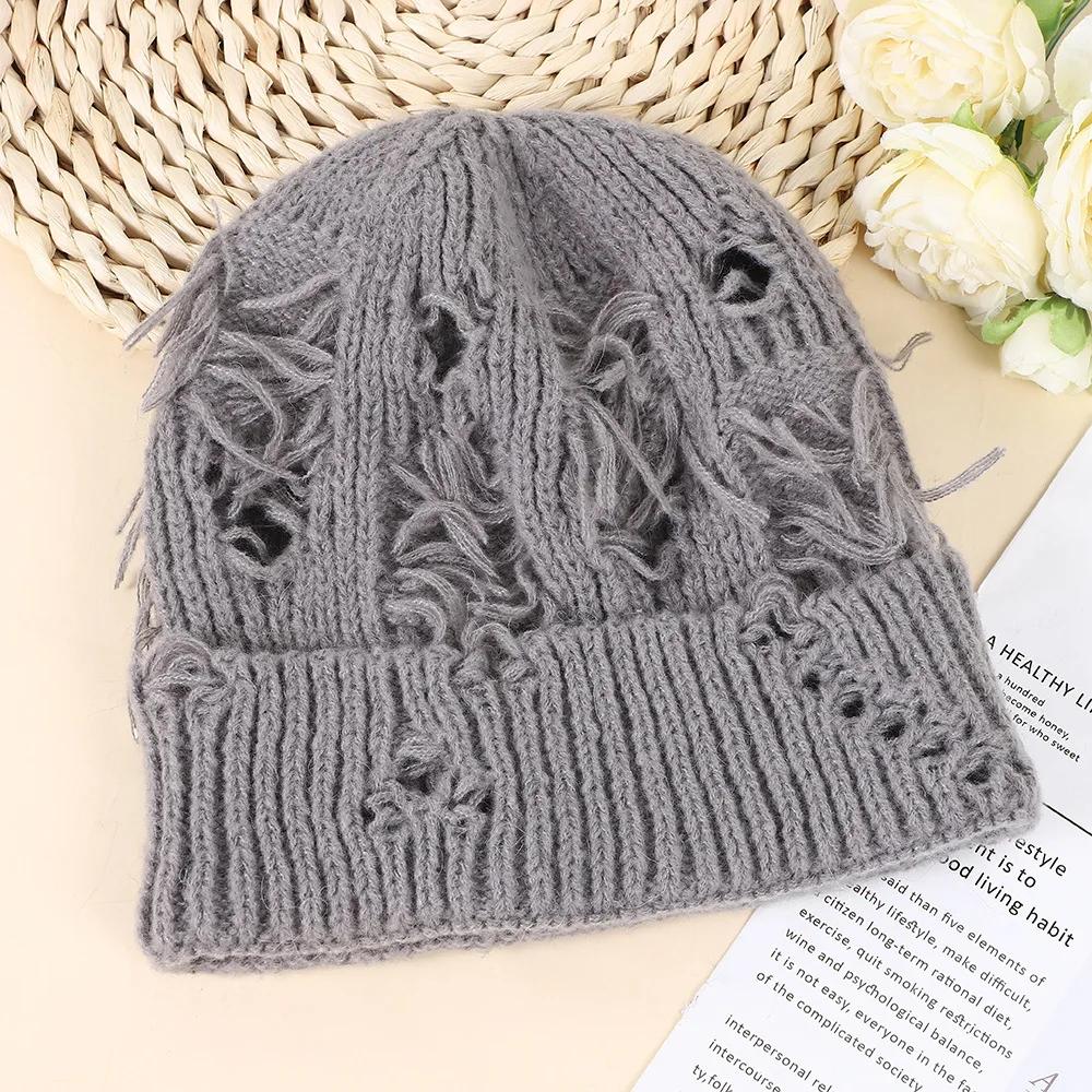 Winter Knitted Beanie With Hole Earflaps For Women - Face Slimming Warm Hat For Round Faces Cold Weather