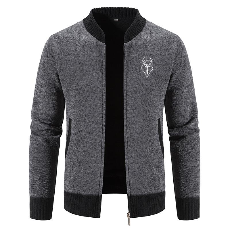 Autumn Men's Fashion Casual Solid Color Thickened Knitted Cardigan
