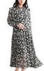 Plus Size Floral Chiffon Long Sleeved Dress with Sheer Frills Perfect for and Autumn L Black [Gold Japan] Women's - Outings, Spring, - Rykai-0023