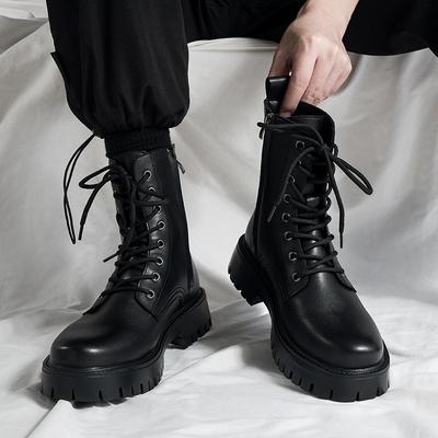 Autumn New Leather Tooling Locomotive Boots High Top Boots Comfortable Breathable Increase Factory Wholesale
