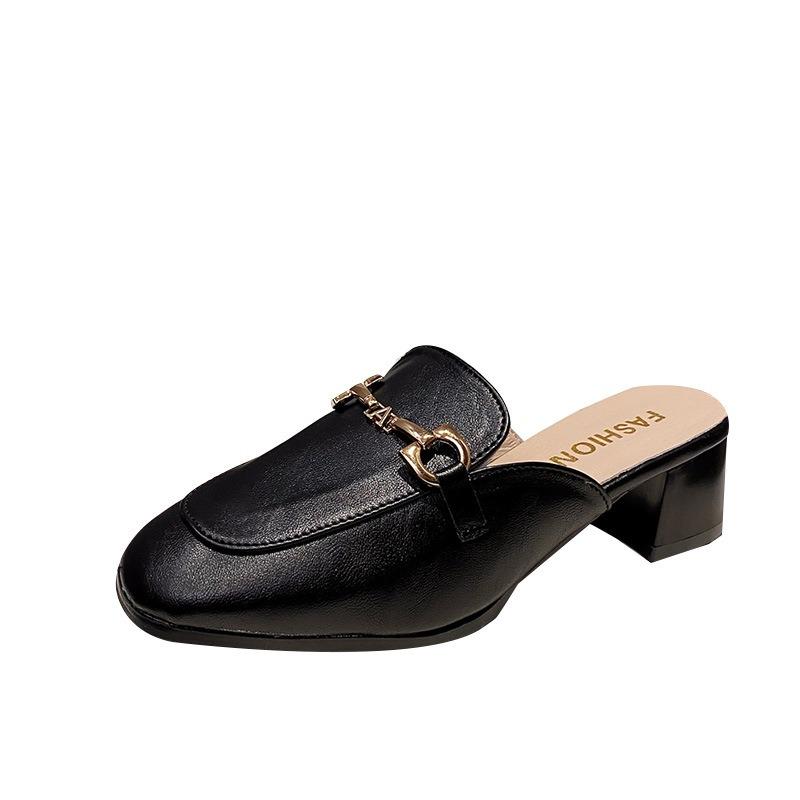 Baotou half slippers women's summer wear new temperament shoes half tray women's shoes cool slippers thick heel single shoes