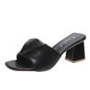 Women's Summer Clip On High Thick Heel Slippers Casual Square Toe Solid Color Outerwear Sandals 5.5cm 35-42