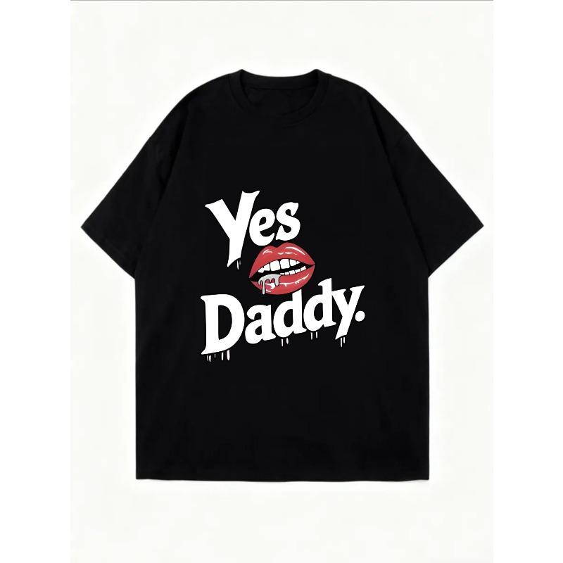Oversized T Shirt White Yes Daddy Lip Print Graphic Tee Casual Streetwear Fashion For Women Summer Outfit Top